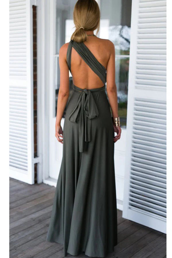 Vestidos de fiesta de corte A, largo hasta el suelo, sin mangas y con espalda abierta
